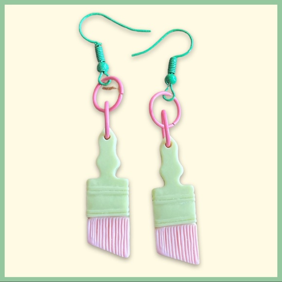 Handmade Jewelry - Pastel Kawaii Dangling Paintbrush Earrings